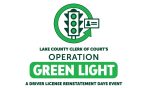 A stoplight with all green lights, and the words "Operation Green Light, A Driver License Reinstatement Event."