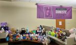A large group of stuffed animals for donation in support of Domestic Violence Awareness Month